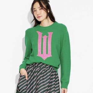 Green Sweater with Pink Lettering